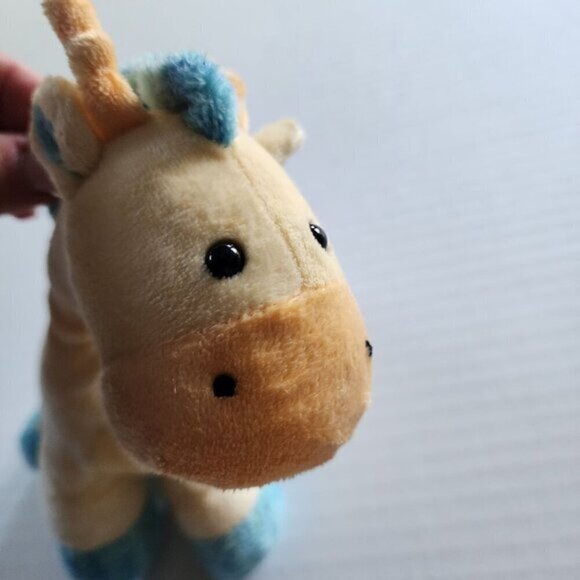 Carter's Child of Mine yellow Giraffe plush toy rattle blue green spots - Picture 3 of 5